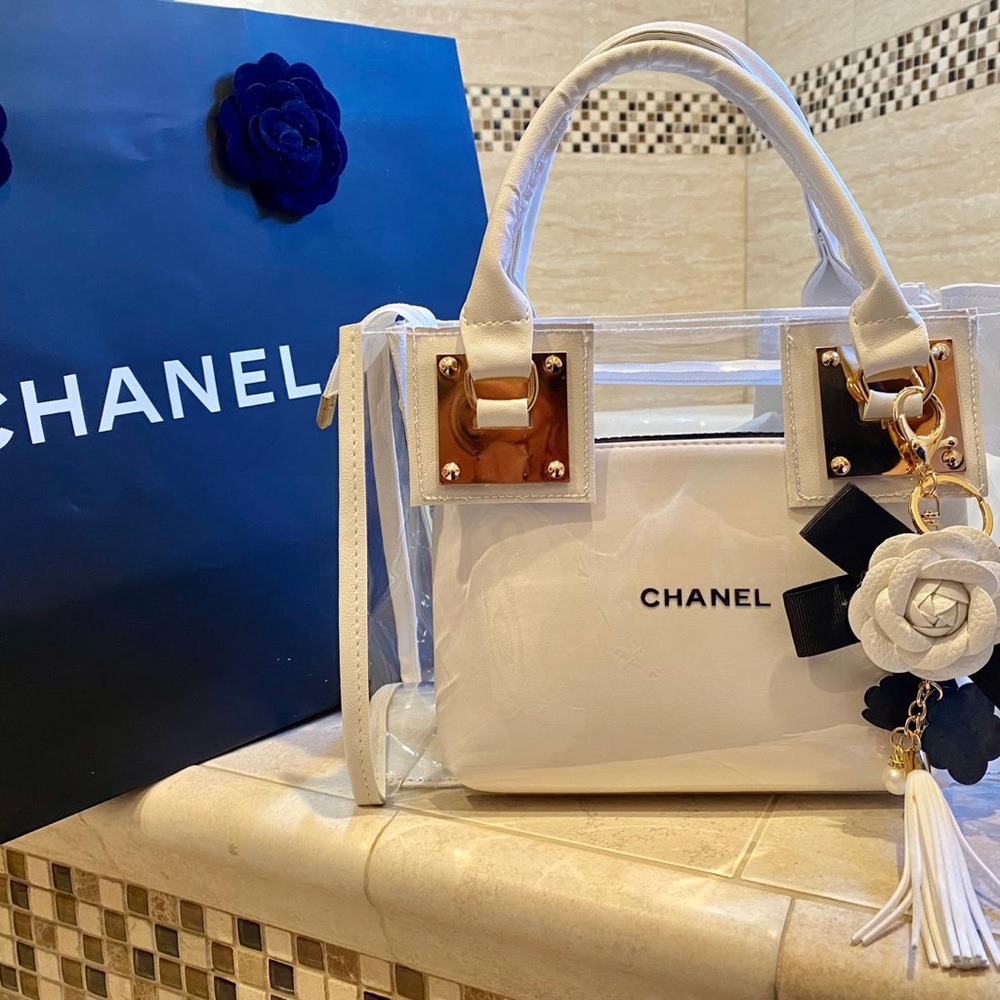Chanel White Clear Tote Bag with Flower Charm - Picture 2 of 9